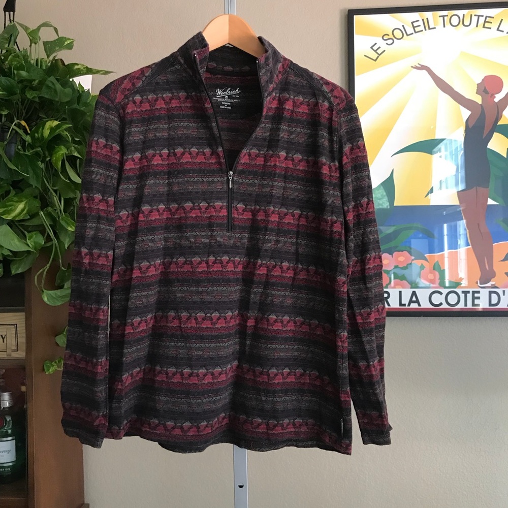 {WOOLRICH} Black and Red Half Zip Pullover